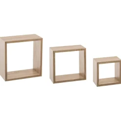 Étagère Murale|ATMOSPHERA Lot de 3 étagères (H15-20-25 cm) Cube Naturel Bois