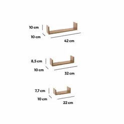 Étagère Murale|ATMOSPHERA Lot de 3 étagères murales en (L22-32-42 cm) Bord Naturel Bois