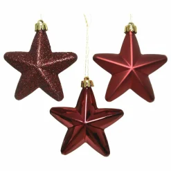 Décoration De Sapin|KAEMINGK Lot de 6 étoiles de Noël à suspendre (H7 cm) Alpine Bordeaux