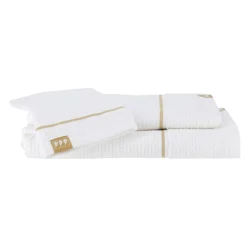 Linge De Bain|Serviette De Bain|TENDANCE Lot de serviettes de bain 50x90 cm + 70x130 cm + 1 gant de toilette Japandi et or Blanc