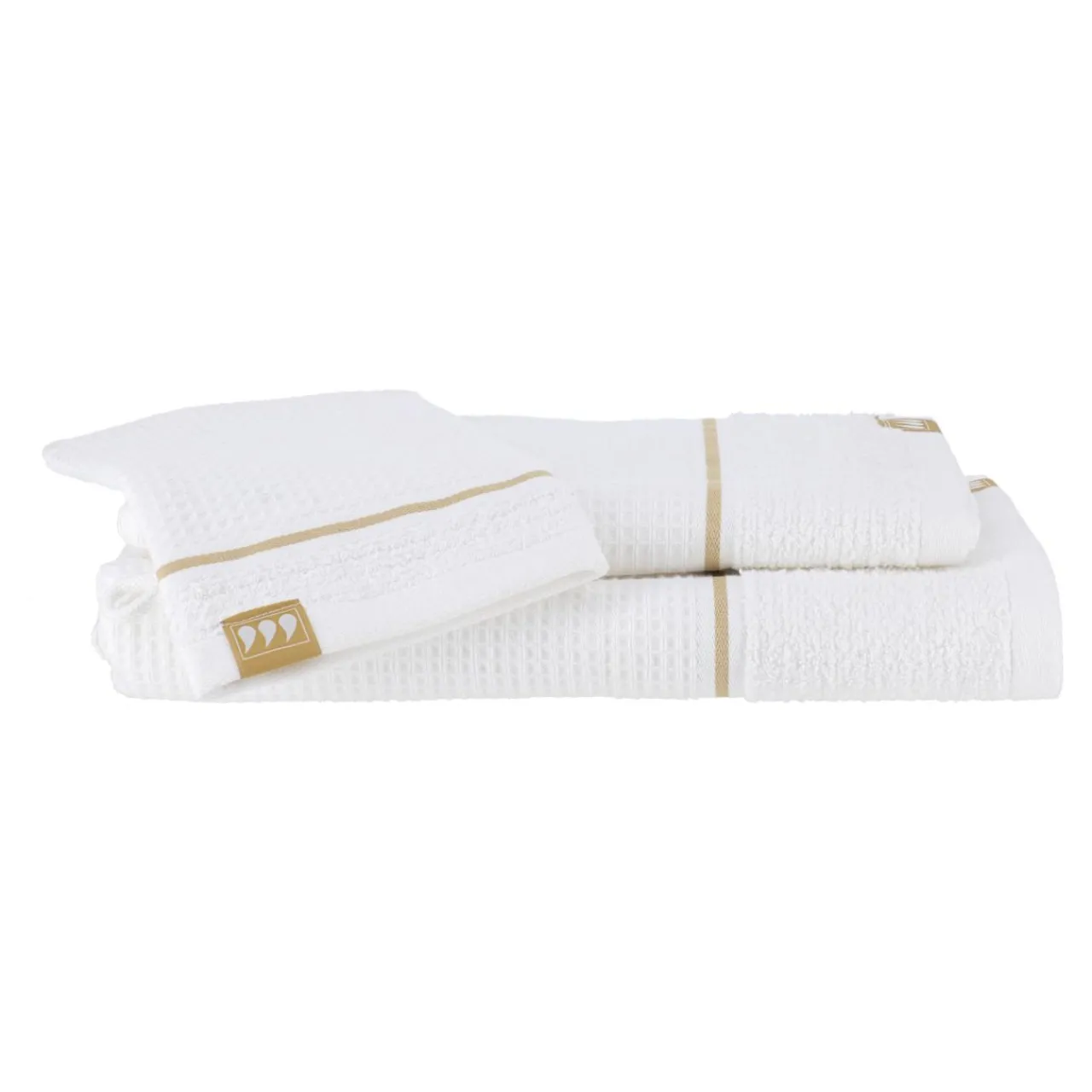 Linge De Bain|Serviette De Bain|TENDANCE Lot de serviettes de bain 50x90 cm + 70x130 cm + 1 gant de toilette Japandi et or Blanc