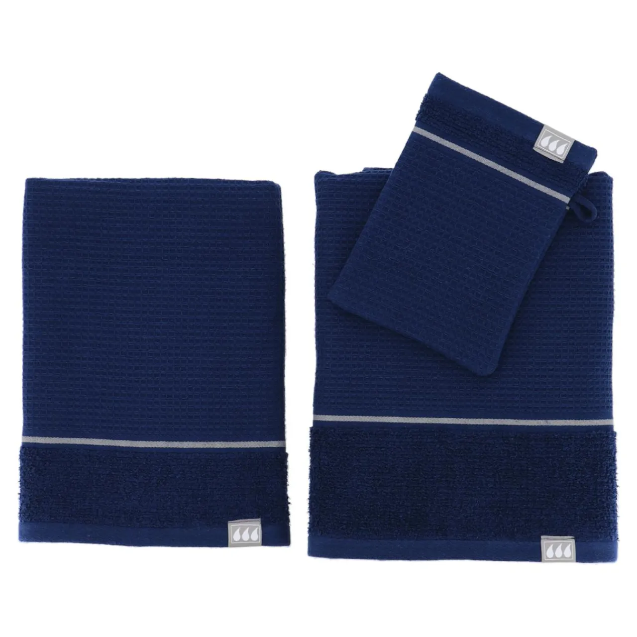 Linge De Bain|Serviette De Bain|TENDANCE Lot de serviettes de bain 50x90 cm + 70x130 cm + 1 gant de toilette Japandi et argent Bleu marine
