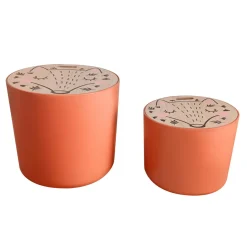 Petit Meuble Enfant|EMINZA Lots de 2 poufs de rangement gigognes enfant bois (H31 et 24 cm) Renardeau Terracotta