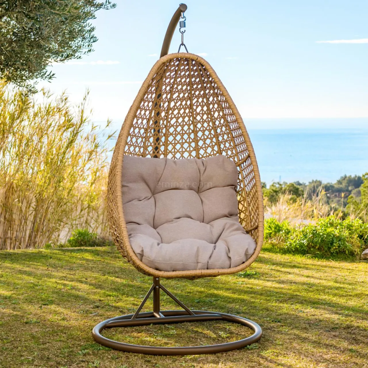 Balancelle|MOBELLIA Loveuse suspendue en résine tressée Coral Naturel