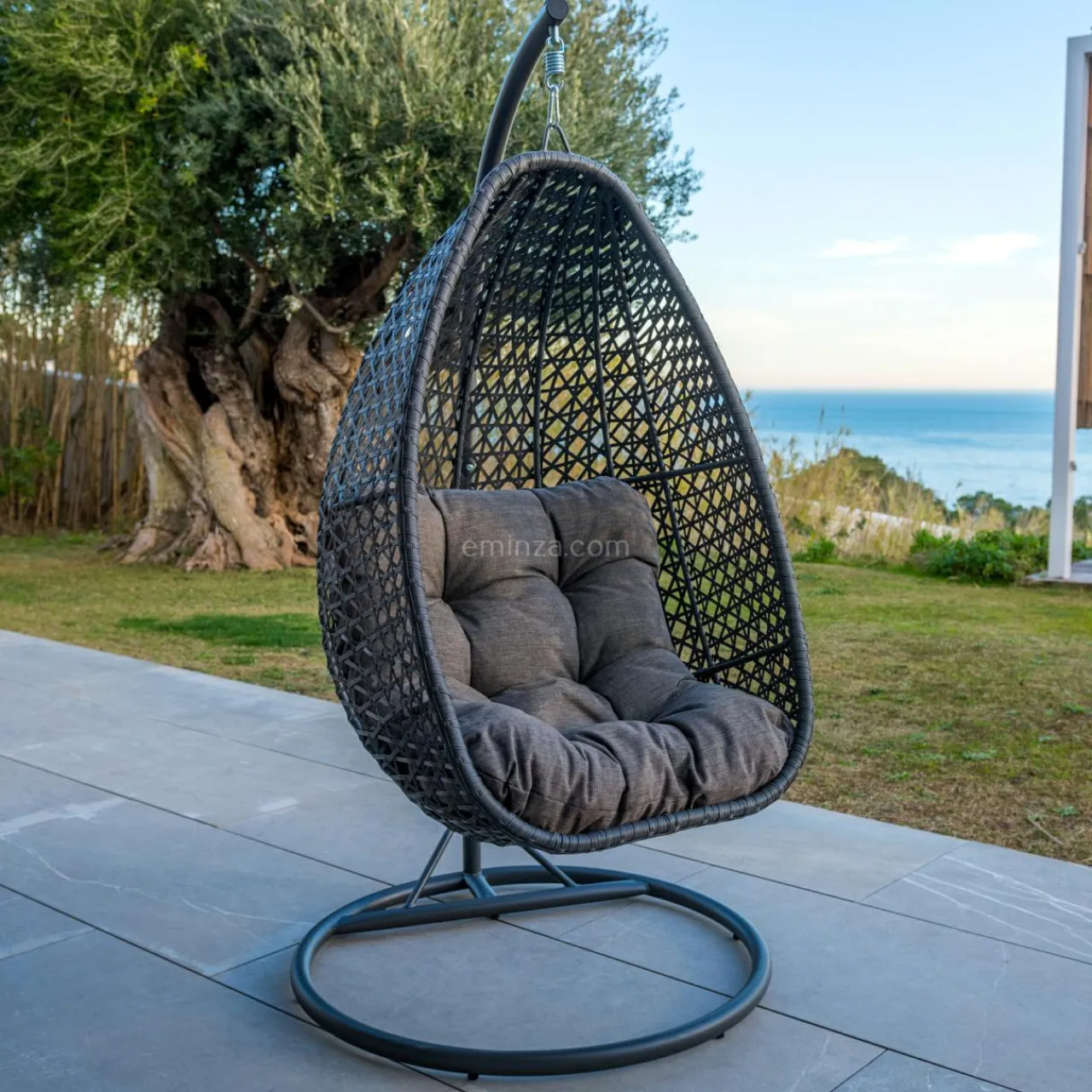 Balancelle|MOBELLIA Loveuse suspendue en résine tressée Coral Gris Anthracite