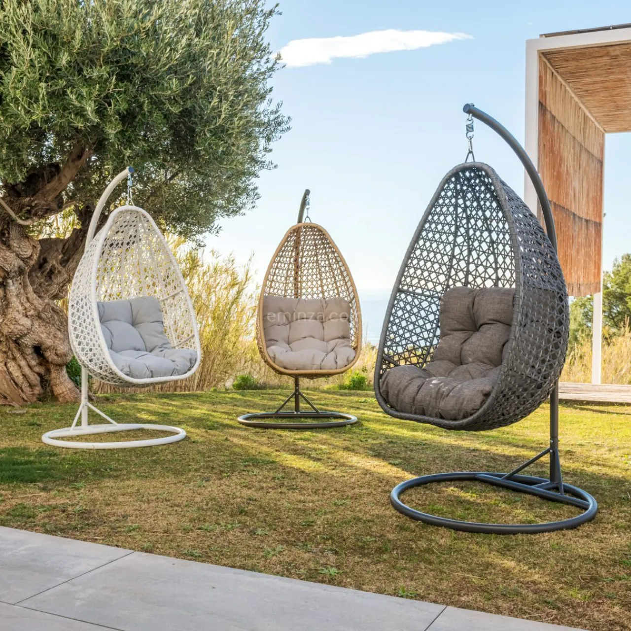 Balancelle|MOBELLIA Loveuse suspendue en résine tressée Coral Gris Anthracite