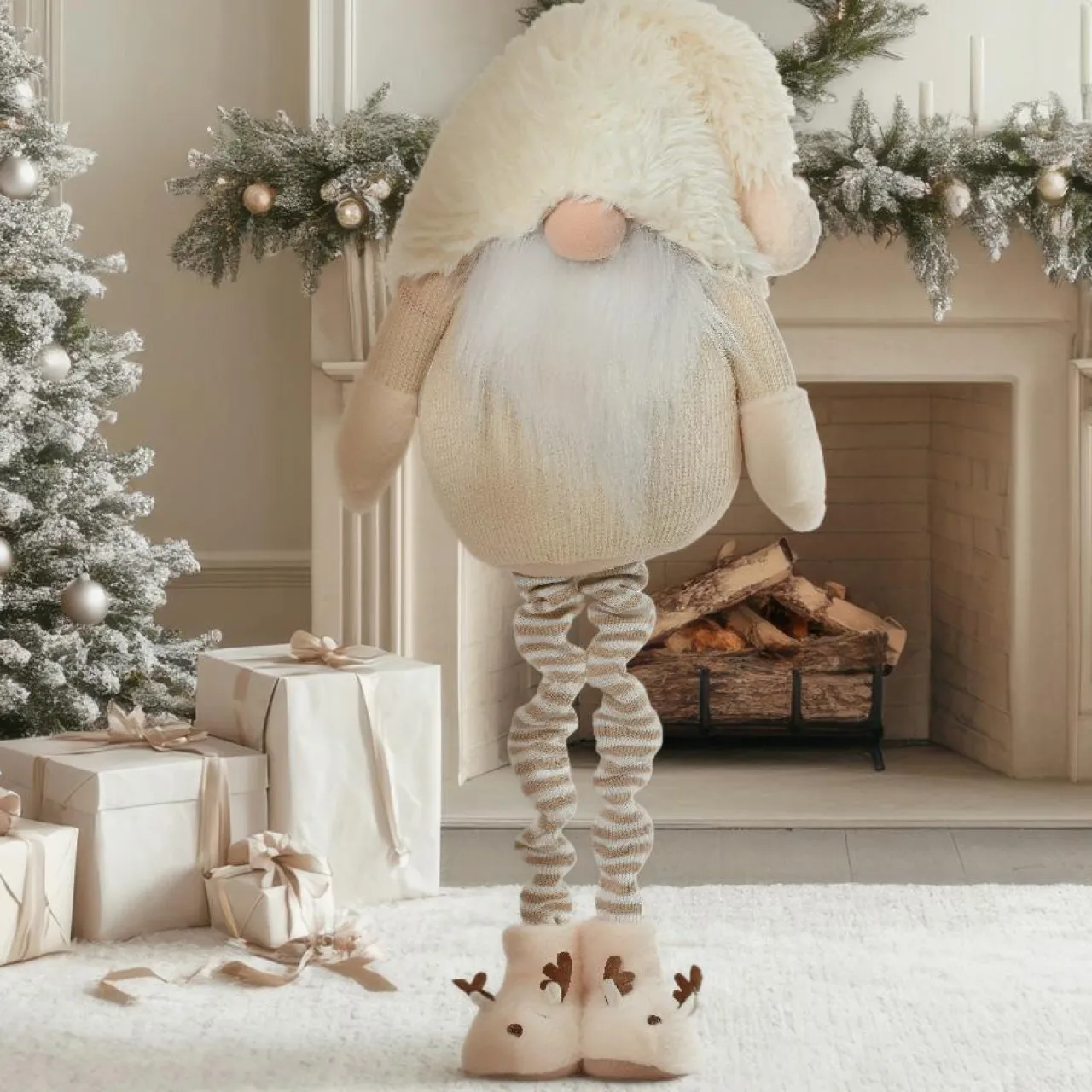 Personnage, Objet Grand Format|Père Noël, Animaux Et Personnage|KAEMINGK Lutin de Noël Géant (H122 cm) Gaston mignon crème Blanc
