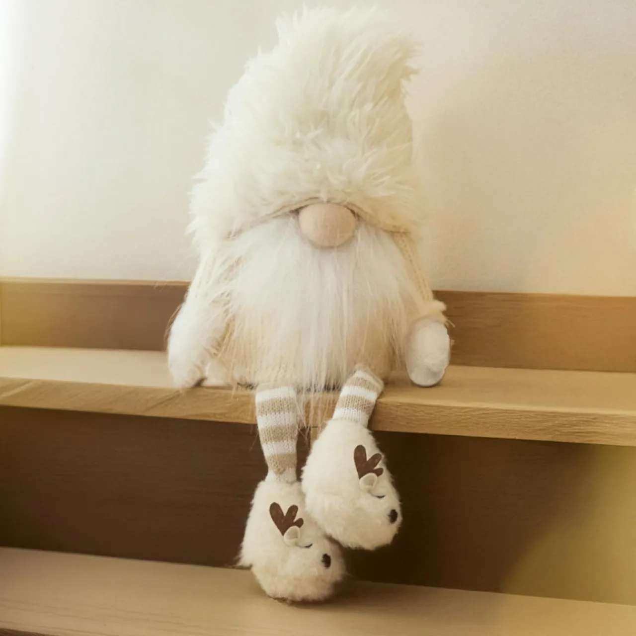 Père Noël, Animaux Et Personnage|KAEMINGK Lutin de Noël jambes souples (H48 cm) Gaston mignon crème Blanc