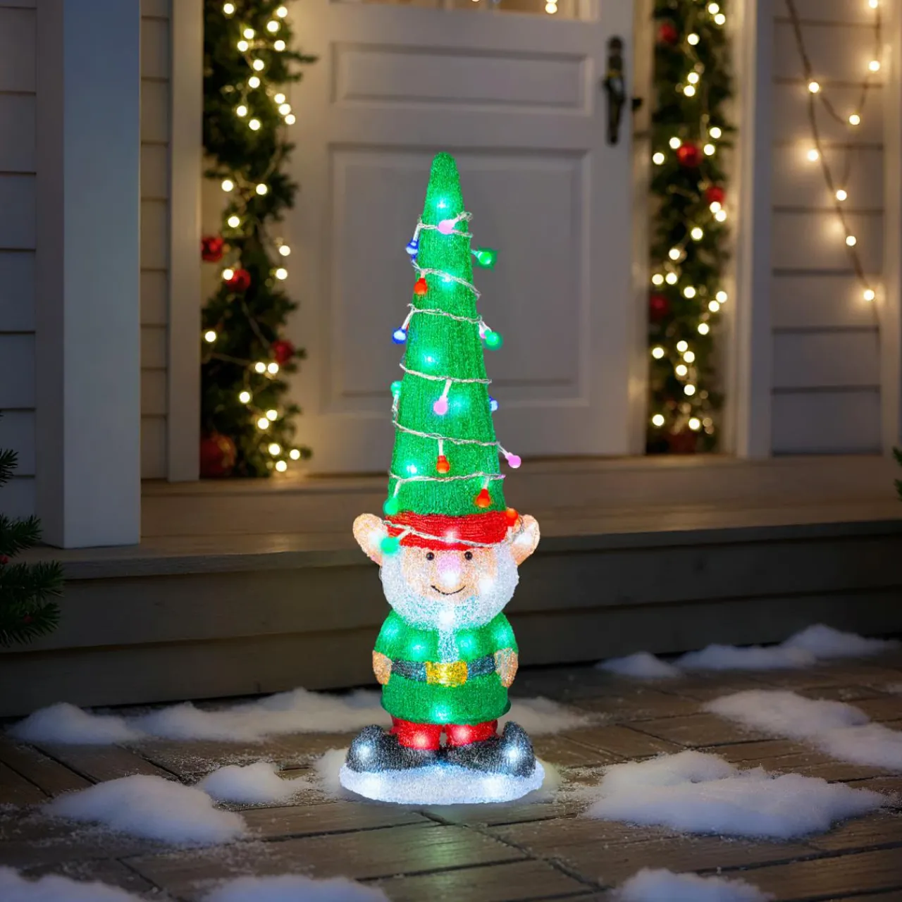 Père Noël, Animaux Et Personnage|Déco Et Objet Lumineux|EMINZA Lutin lumineux 60 LED (H60 cm) Joyeux Vert et Blanc froid