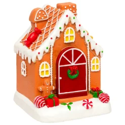 Village De Noël Lumineux|JJA Maisonnette lumineuse, musicale et animée à piles (H16 cm) Joyeux Pain d'épices Multicolore