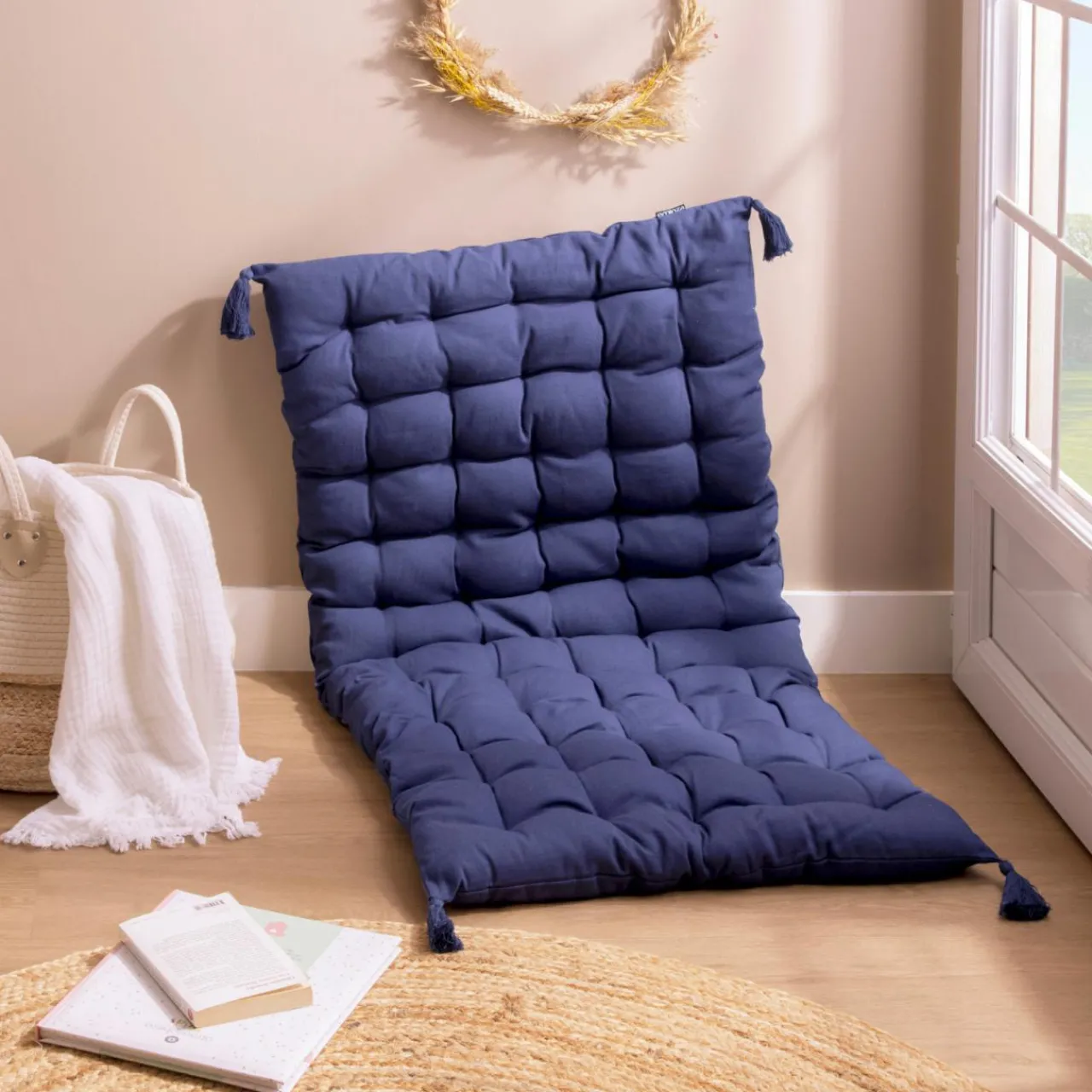 Coussin De Sol|EMINZA Matelas de sol coton (120 x 60 cm) Pixel Bleu marine