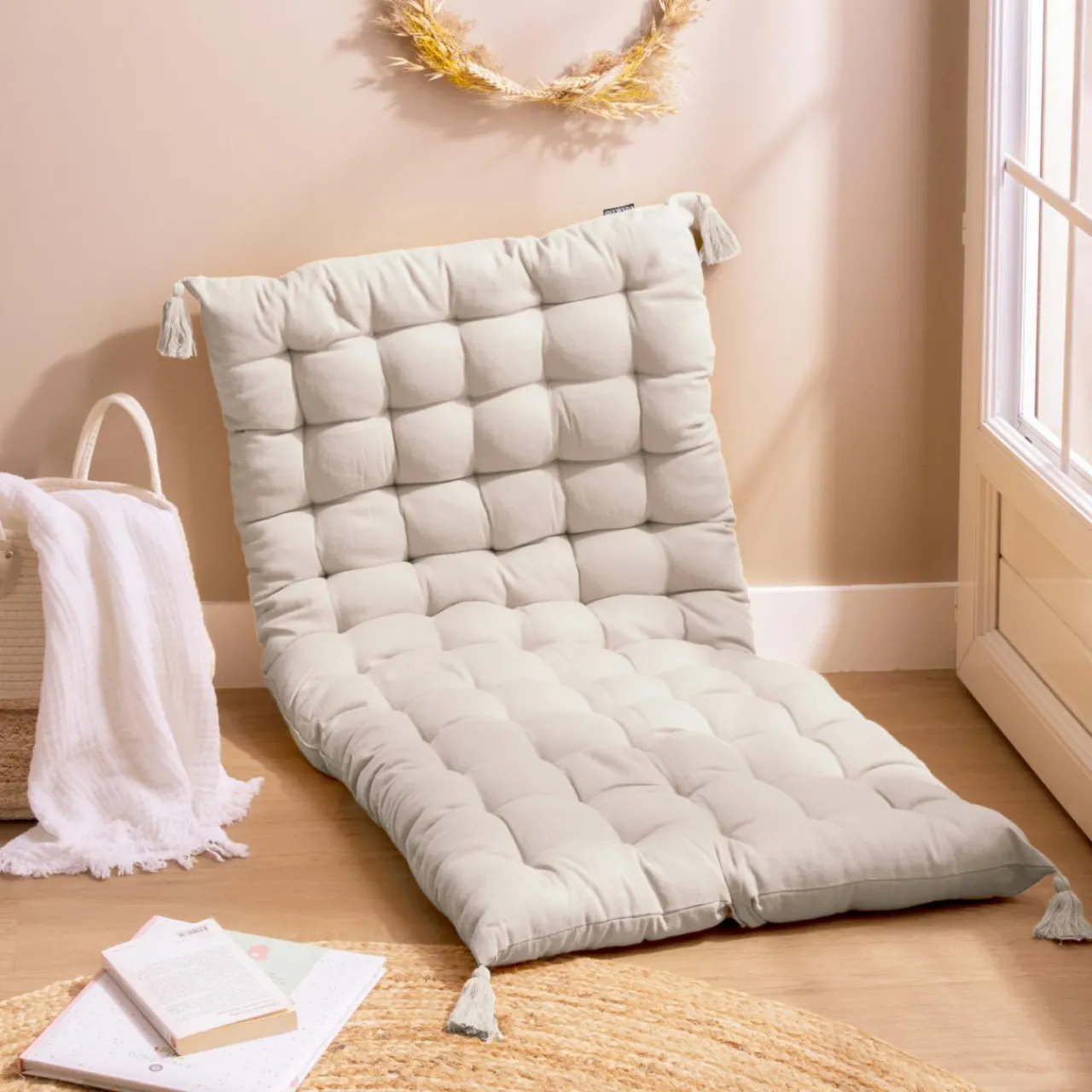 Coussin De Sol|EMINZA Matelas de sol coton (120 x 60 cm) Pixel Beige