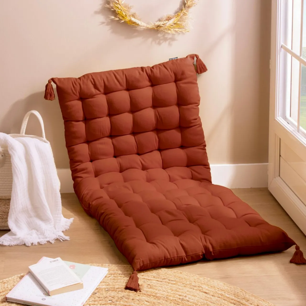 Coussin De Sol|EMINZA Matelas de sol coton (120 x 60 cm) Pixel Terracotta