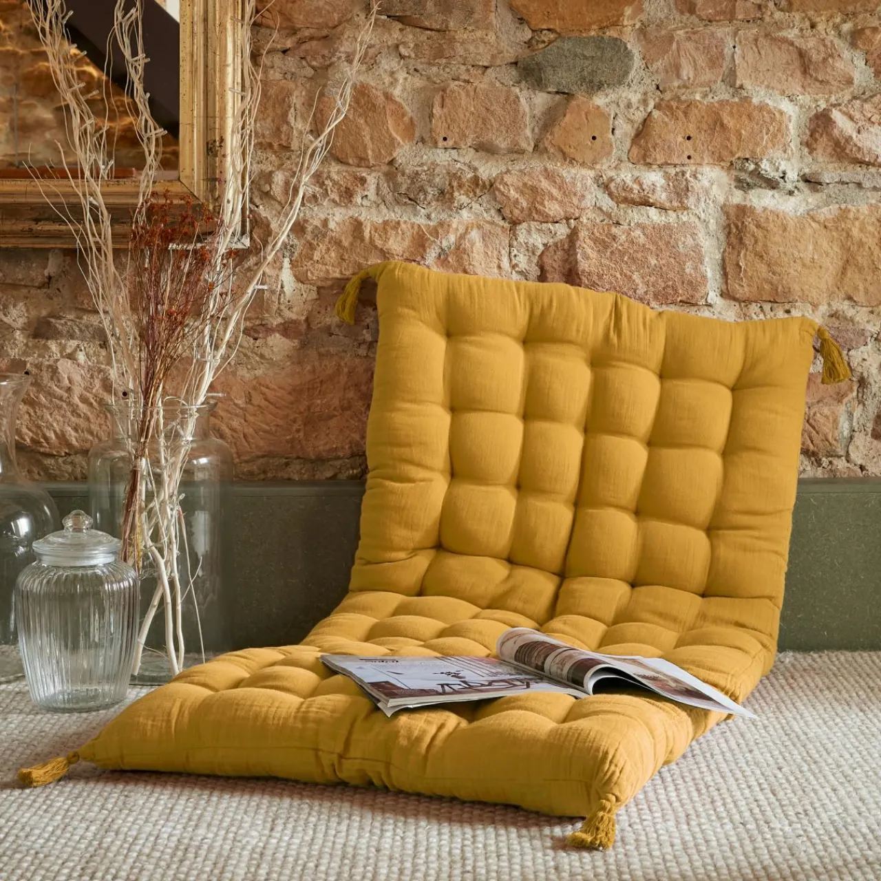 Coussin De Sol|EMINZA Matelas de sol gaze de coton (60 x 120 cm) Gaïa Jaune safran