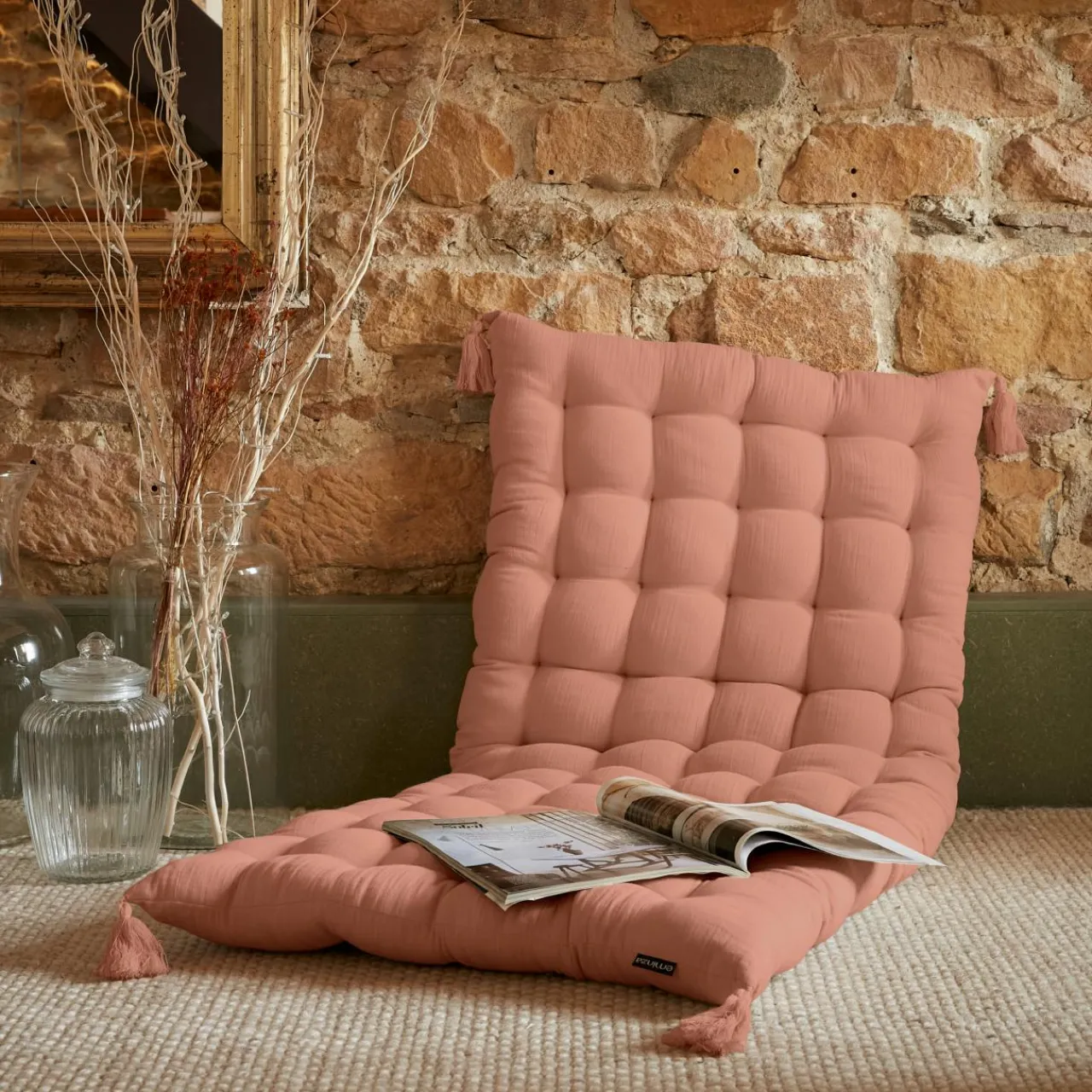 Coussin De Sol|EMINZA Matelas de sol gaze de coton (60 x 120 cm) Gaïa Rose Pêche