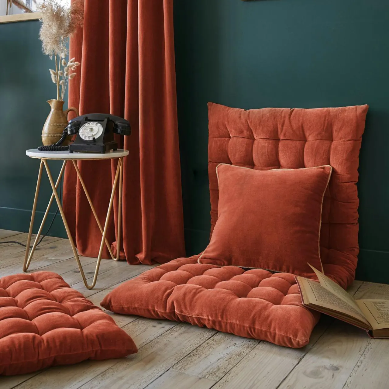 Coussin De Sol|EMINZA Matelas de sol velours de coton (60 x 120 cm) Victor Terracotta