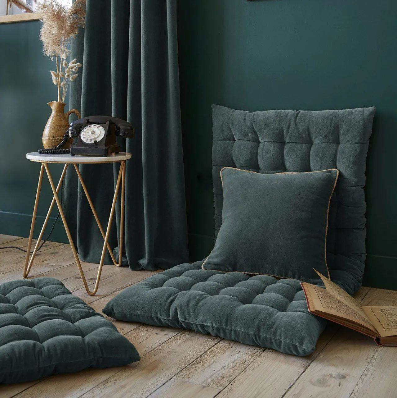 Coussin De Sol|EMINZA Matelas de sol velours de coton (60 x 120 cm) Victor Gris ardoise