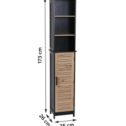 Meuble Salle De Bain|Rangement Salle De Bain|TENDANCE Meuble colonne salle de bain (35 x H173 cm) Bergen Noir
