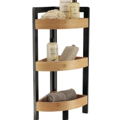 Meuble Salle De Bain|Rangement Salle De Bain|TENDANCE Meuble d'angle 3 étagères bambou (23 x H61 cm) Harmonie Noir