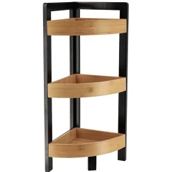 Meuble Salle De Bain|Rangement Salle De Bain|TENDANCE Meuble d'angle 3 étagères bambou (23 x H61 cm) Harmonie Noir