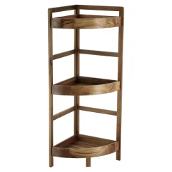 Meuble Salle De Bain|Rangement Salle De Bain|TENDANCE Meuble d'angle 3 étagères bois acacia (29 x H86 cm) Lina Marron