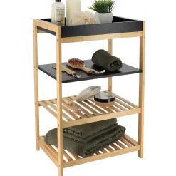 Meuble Salle De Bain|Rangement Salle De Bain|TENDANCE Meuble de rangement bambou 4 étagères (H70 cm) Harmonie Noir