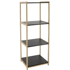 Meuble Salle De Bain|Rangement Salle De Bain|TENDANCE Meuble de rangement bambou 4 étagères (35 x H102 cm) Harmonie Noir