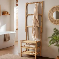 Meuble Salle De Bain|Rangement D'Entrée|EMINZA Meuble de rangement dressing avec crochets en bambou (70 x H190 cm) Hanoï Naturel