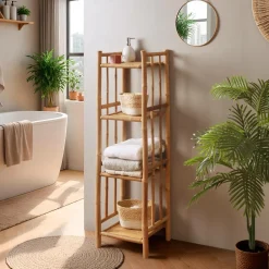 Meuble Salle De Bain|Rangement Salle De Bain|EMINZA Meuble de rangement en bambou 4 étagères (30 x H115 cm) Hanoï Naturel