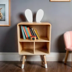 Petit Meuble Enfant|EMINZA Meuble de rangement enfant 3 cases bois (H76,5 cm) Lapin Beige
