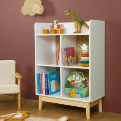 Petit Meuble Enfant|EMINZA Meuble de rangement enfant bois 4 niches (H86 cm) Stars Blanc