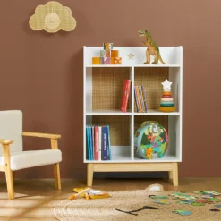 Petit Meuble Enfant|EMINZA Meuble de rangement enfant bois 4 niches (H86 cm) Stars Blanc