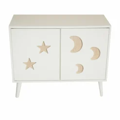 Petit Meuble Enfant|EMINZA Meuble de rangement enfant bois 2 portes (H65 cm) Stars Blanc