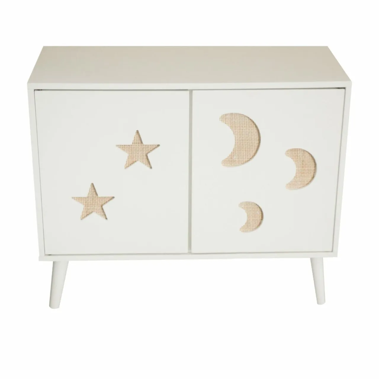 Petit Meuble Enfant|EMINZA Meuble de rangement enfant bois 2 portes (H65 cm) Stars Blanc