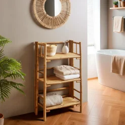Meuble Salle De Bain|Rangement Salle De Bain|EMINZA Meuble de rangement pliable en bambou 3 étagères (56 x H90 cm) Hanoï Naturel