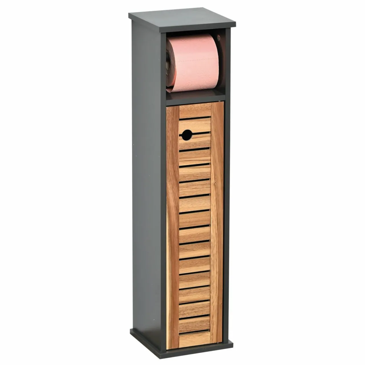 Meuble Salle De Bain|Rangement Salle De Bain|TENDANCE Meuble dérouleur papier toilette avec réserve(H75 cm) Elément Acacia Bois