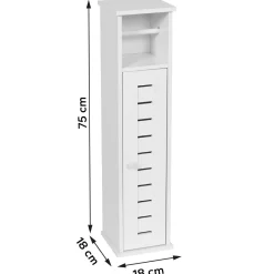 Meuble Salle De Bain|Rangement Salle De Bain|TENDANCE Meuble dérouleur papier toilette avec réserve (H75 cm) Santorin Blanc