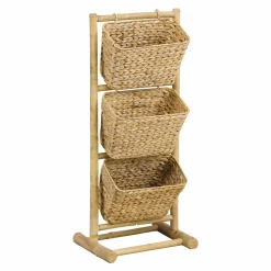 Meuble Salle De Bain|Rangement Salle De Bain|TENDANCE Meuble incliné 3 paniers bambou et jacinthe d'eau (40 x H92 cm) Hanoï Naturel