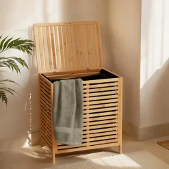 Meuble Salle De Bain|Panier Et Organisateur|TENDANCE Meuble panier à linge en bambou (53 x H60 cm) Harmonie Naturel