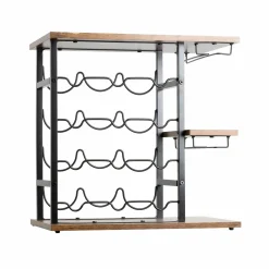 Range Bouteilles|EMINZA Meuble range-bouteilles industriel 12 emplacements et porte-verres (H50 cm) Arthur Noir