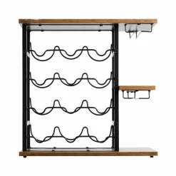 Range Bouteilles|EMINZA Meuble range-bouteilles industriel 12 emplacements et porte-verres (H50 cm) Arthur Noir