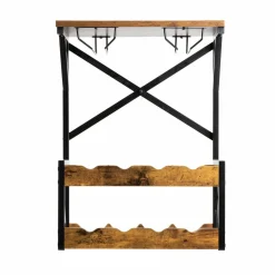 Range Bouteilles|EMINZA Meuble range-bouteilles industriel 8 emplacements et porte-verres (H56 cm) Tiago Noir