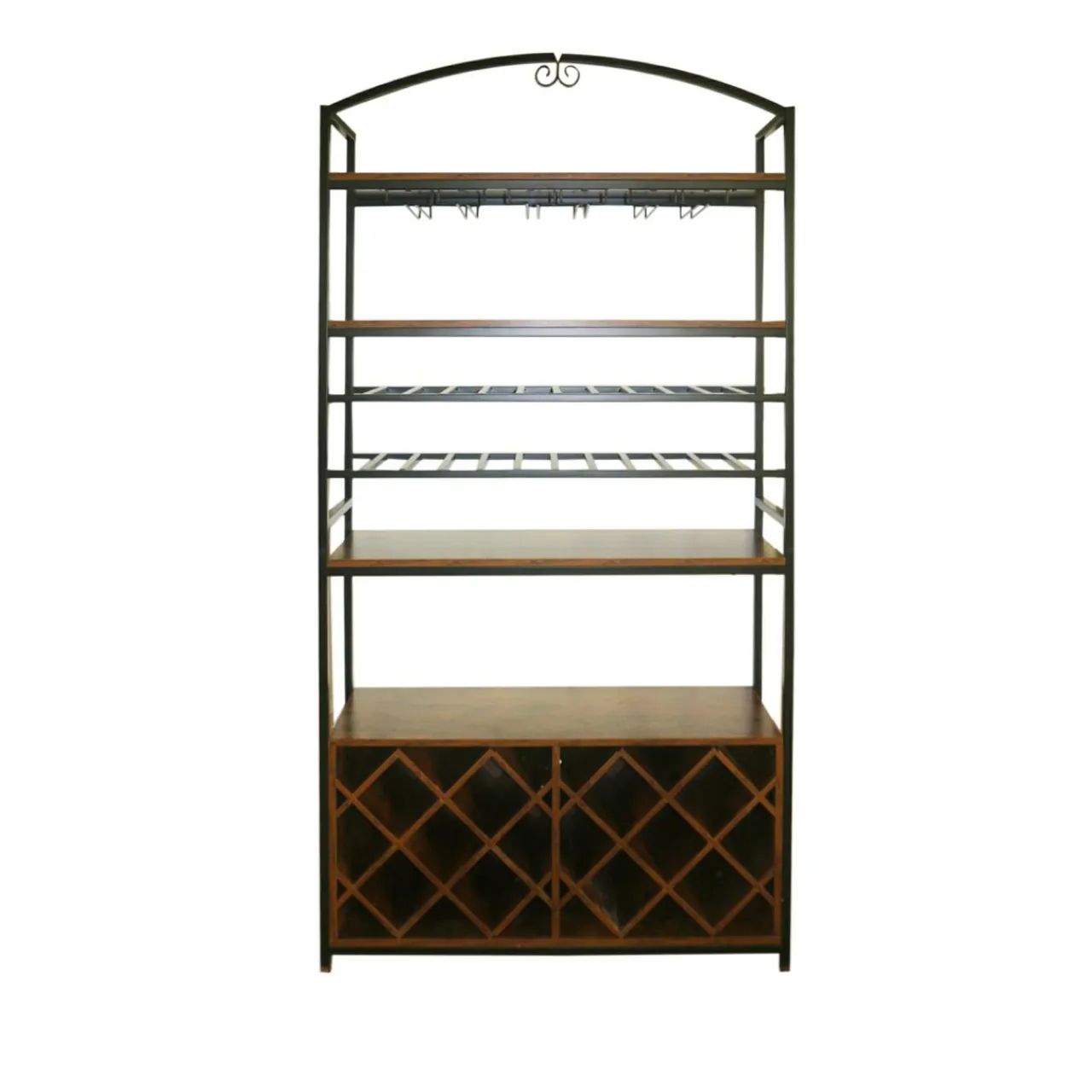 Range Bouteilles|EMINZA Meuble range-bouteilles industriel 32 emplacements et porte-verres (H180 cm) Marceau Marron