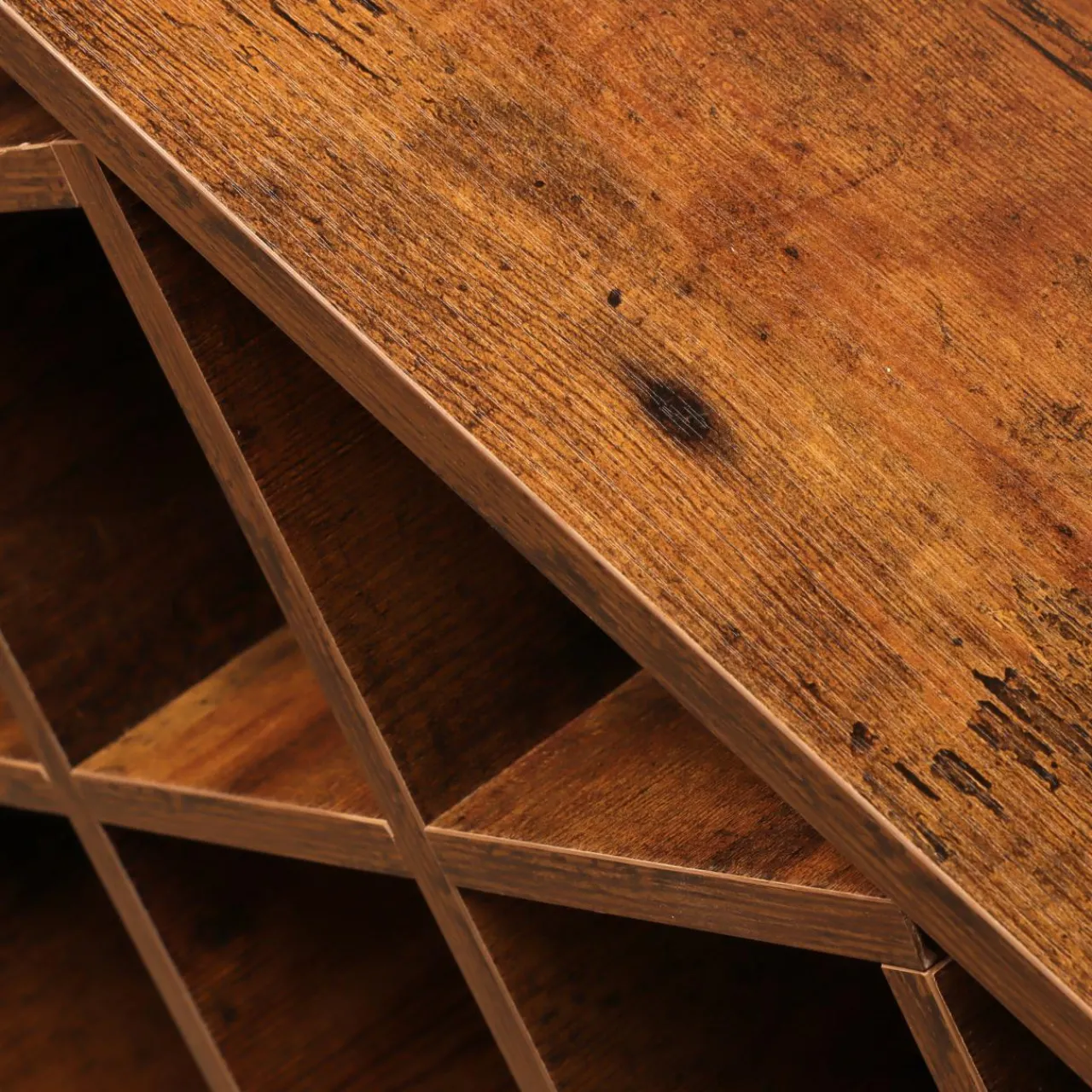 Range Bouteilles|EMINZA Meuble range-bouteilles industriel 32 emplacements et porte-verres (H180 cm) Marceau Marron