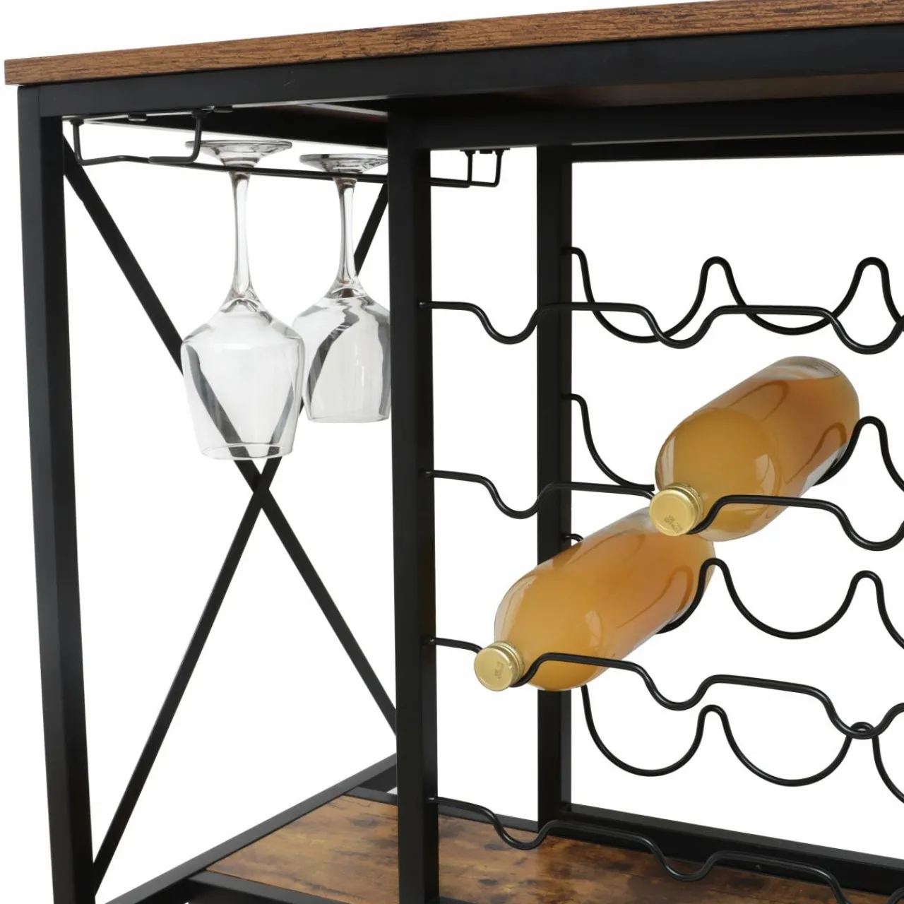 Range Bouteilles|EMINZA Meuble range-bouteilles industriel 12 emplacements et porte-verres (H86 cm) Louis Marron