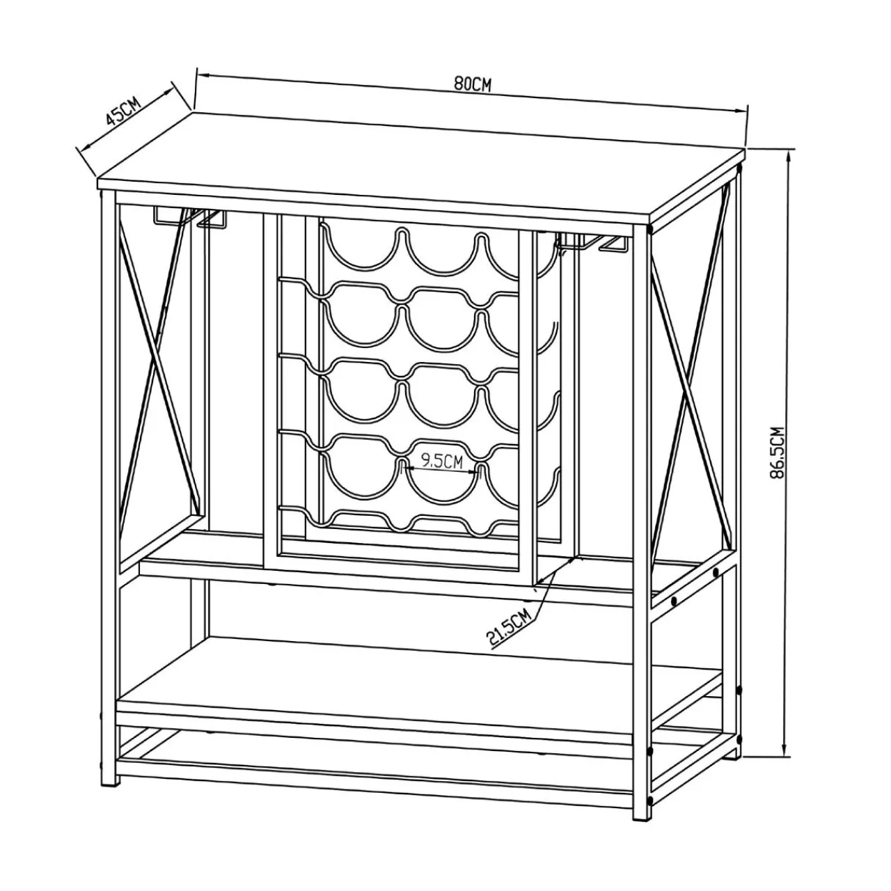 Range Bouteilles|EMINZA Meuble range-bouteilles industriel 12 emplacements et porte-verres (H86 cm) Louis Marron