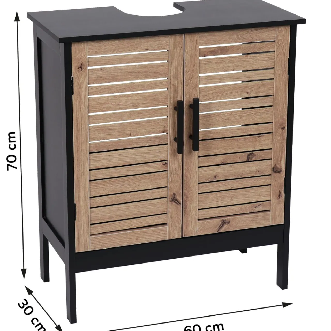 Meuble Salle De Bain|Rangement Salle De Bain|TENDANCE Meuble sous lavabo (60 x H70 cm) Bergen Noir