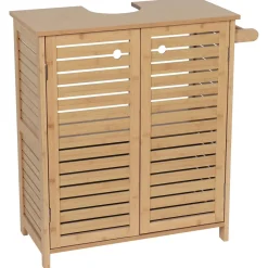 Meuble Salle De Bain|Rangement Salle De Bain|TENDANCE Meuble sous lavabo avec porte-serviette (67 x H70 cm) Trinidad Naturel