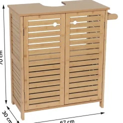 Meuble Salle De Bain|Rangement Salle De Bain|TENDANCE Meuble sous lavabo avec porte-serviette (67 x H70 cm) Trinidad Naturel