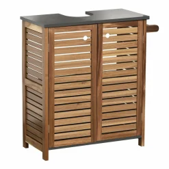 Meuble Salle De Bain|Rangement Salle De Bain|TENDANCE Meuble sous lavabo avec porte serviette (66 x H70 cm) Elément Acacia Bois